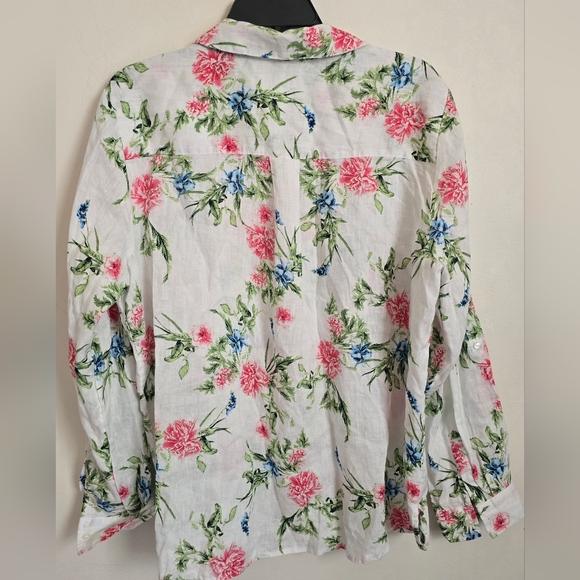 Women's Charter Club Floral Button Front Long sleeve Shirt 100% Linen XL Boho - Picture 2 of 6